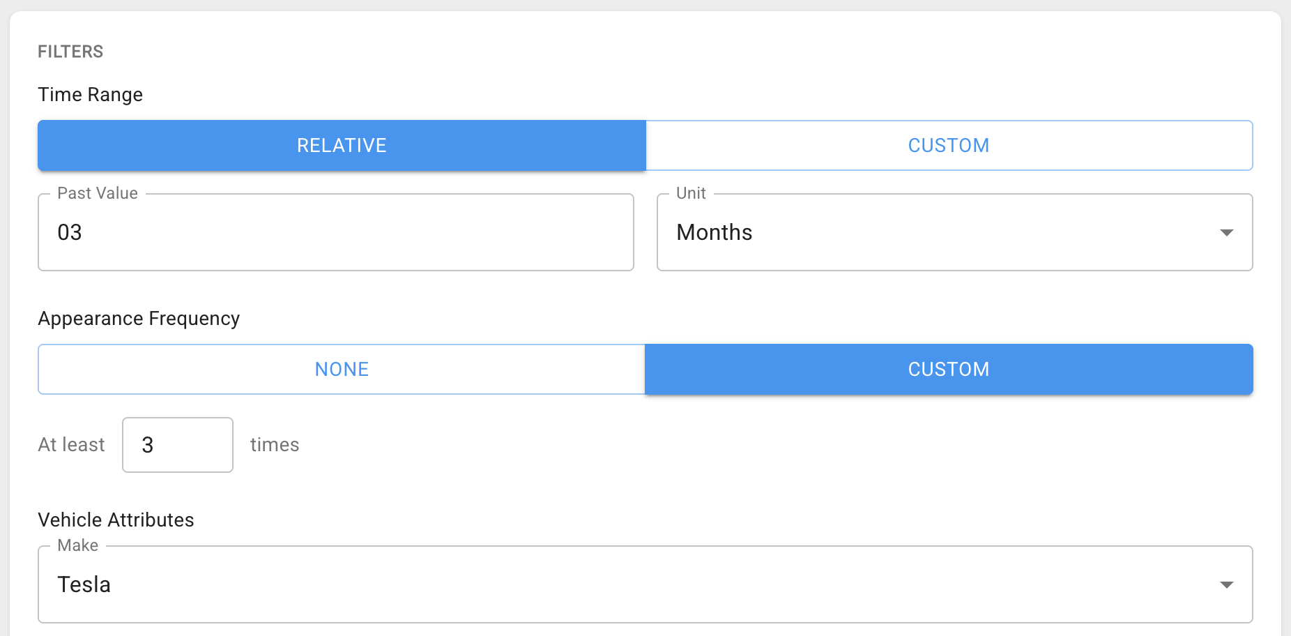 Audience filters in Playbook: time range, appearance frequency, and vehicle attributes