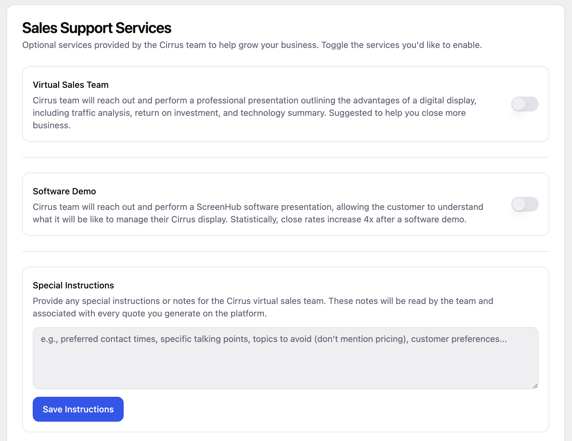 Sales support services in Cirrus Edge