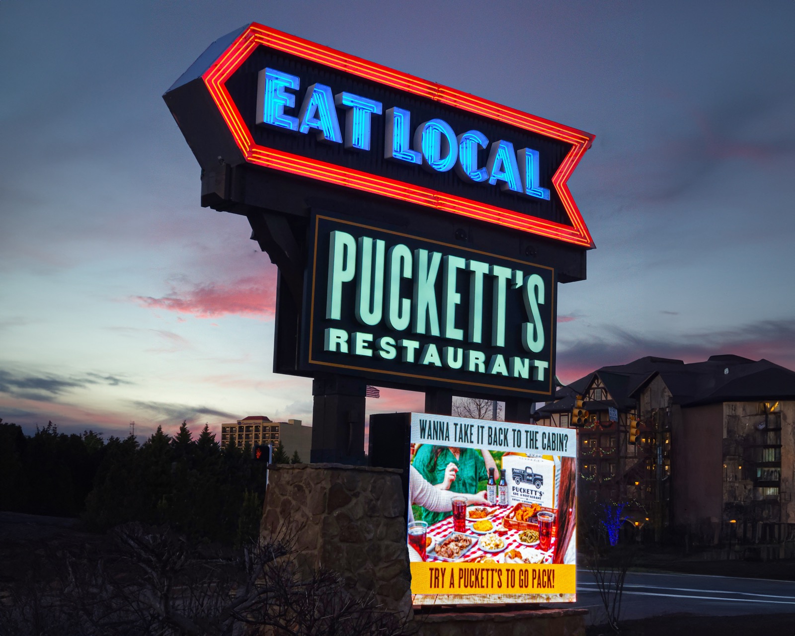 Puckett's Restaurant sign with the new Cirrus LED display