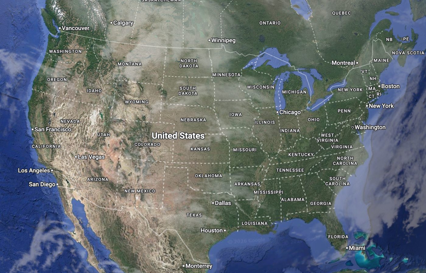 Map of the United States showing the Cirrus display network