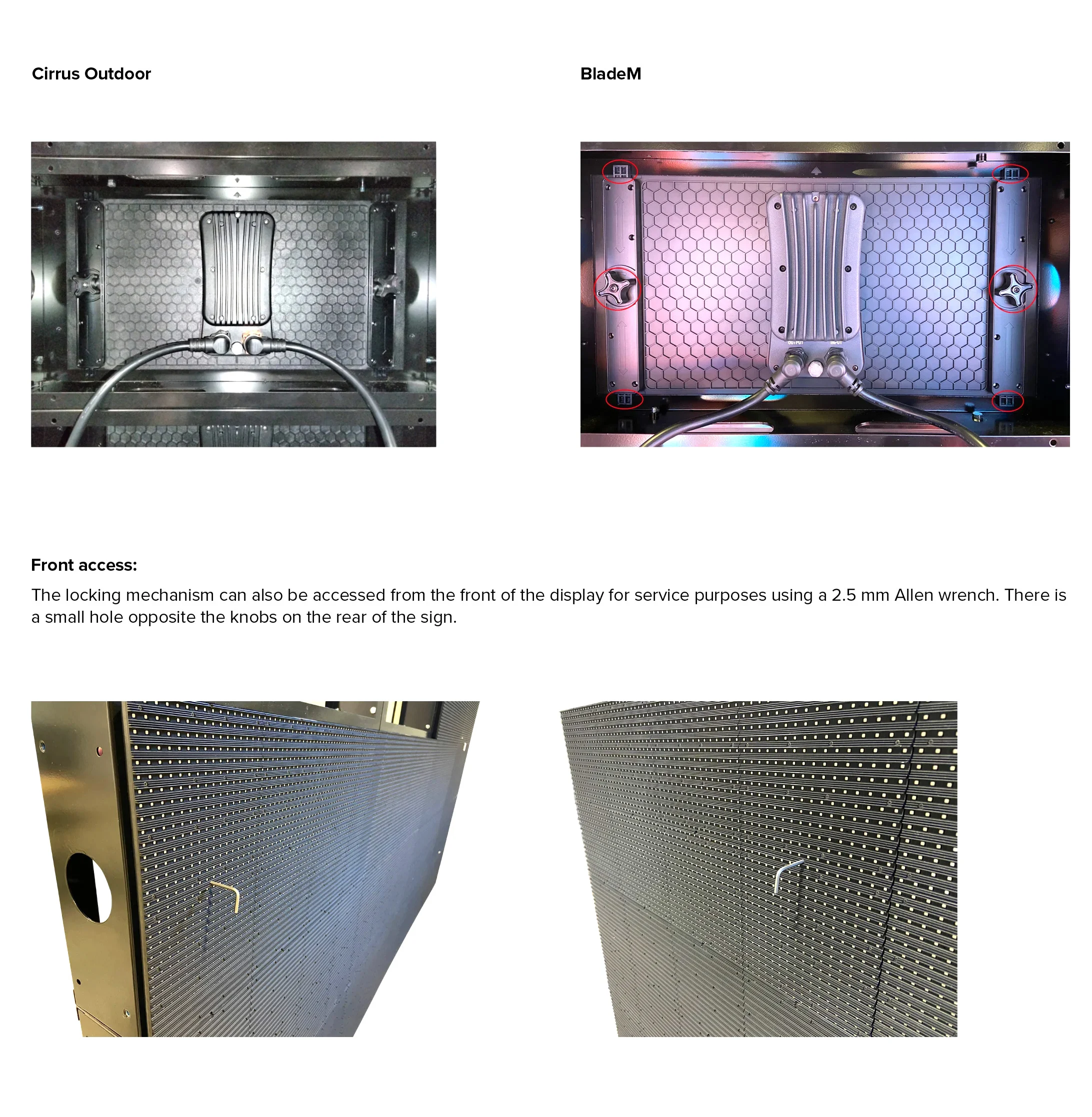 Front panel removal using the 2.5mm Allen key access hole