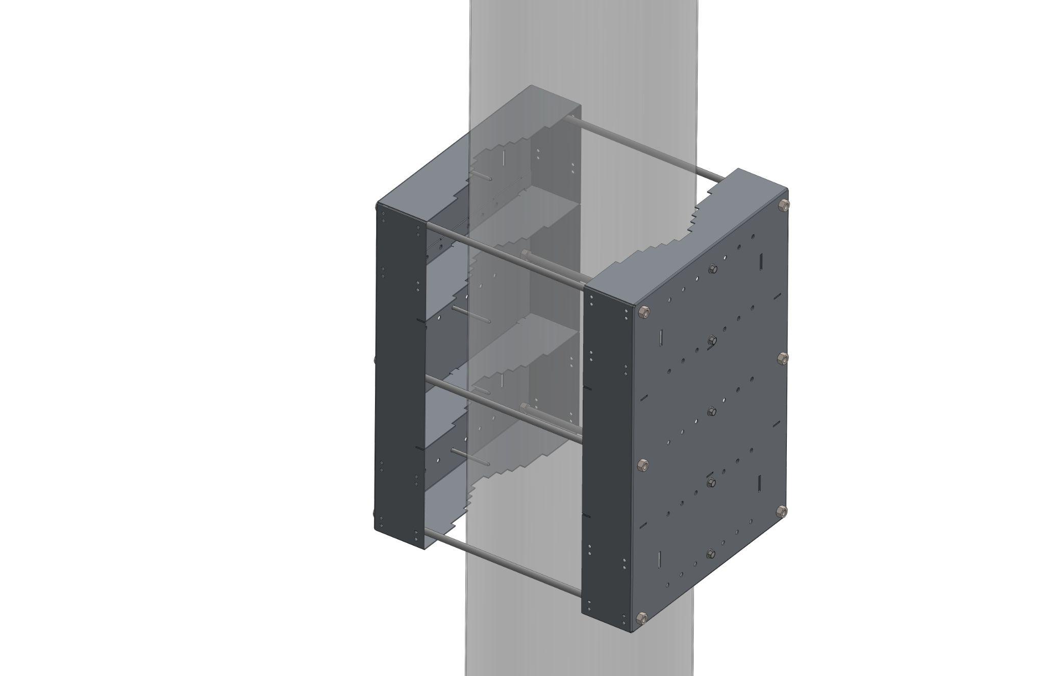 Universal retrofit bracket bolted around an existing pole