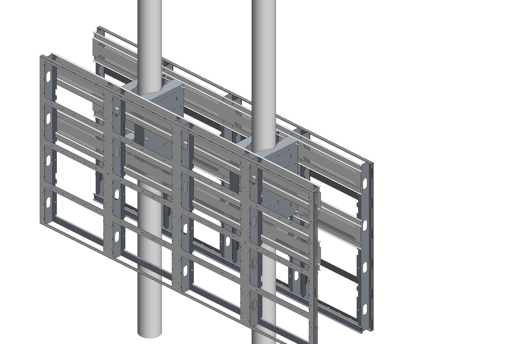 Retrofit frames hung on two poles before panels