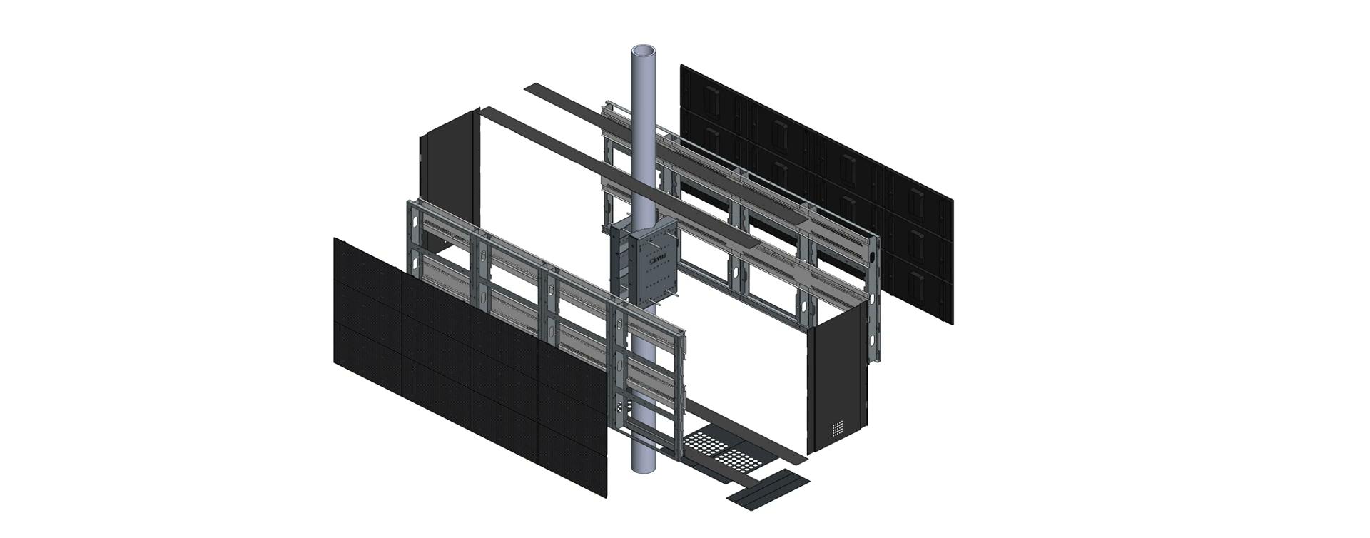 Exploded view of the complete retrofit kit around a pole